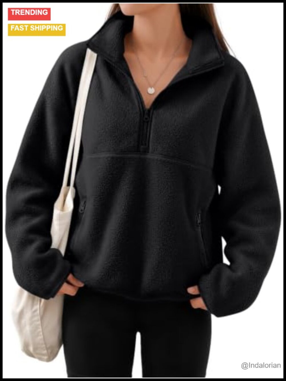 Sherpa Fleece Quarter Zip Pullover Sweatshirt Fuzzy Jacket Women